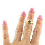 Vintage Ring 1970s Sapphire Cabocon Glass Ring 18k Brushed Gold September Birthstone #R3095 by PVD Vintage Jewelry