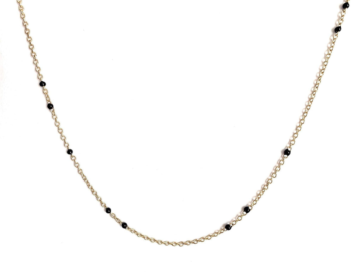 Dainty Black Onyx Beaded Link Necklace for Women in White or Yellow Gold by Hollywood Sensation®