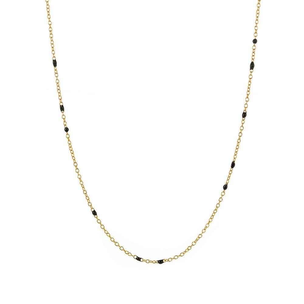 Dainty Black Onyx Beaded Link Necklace for Women in White or Yellow Gold by Hollywood Sensation®