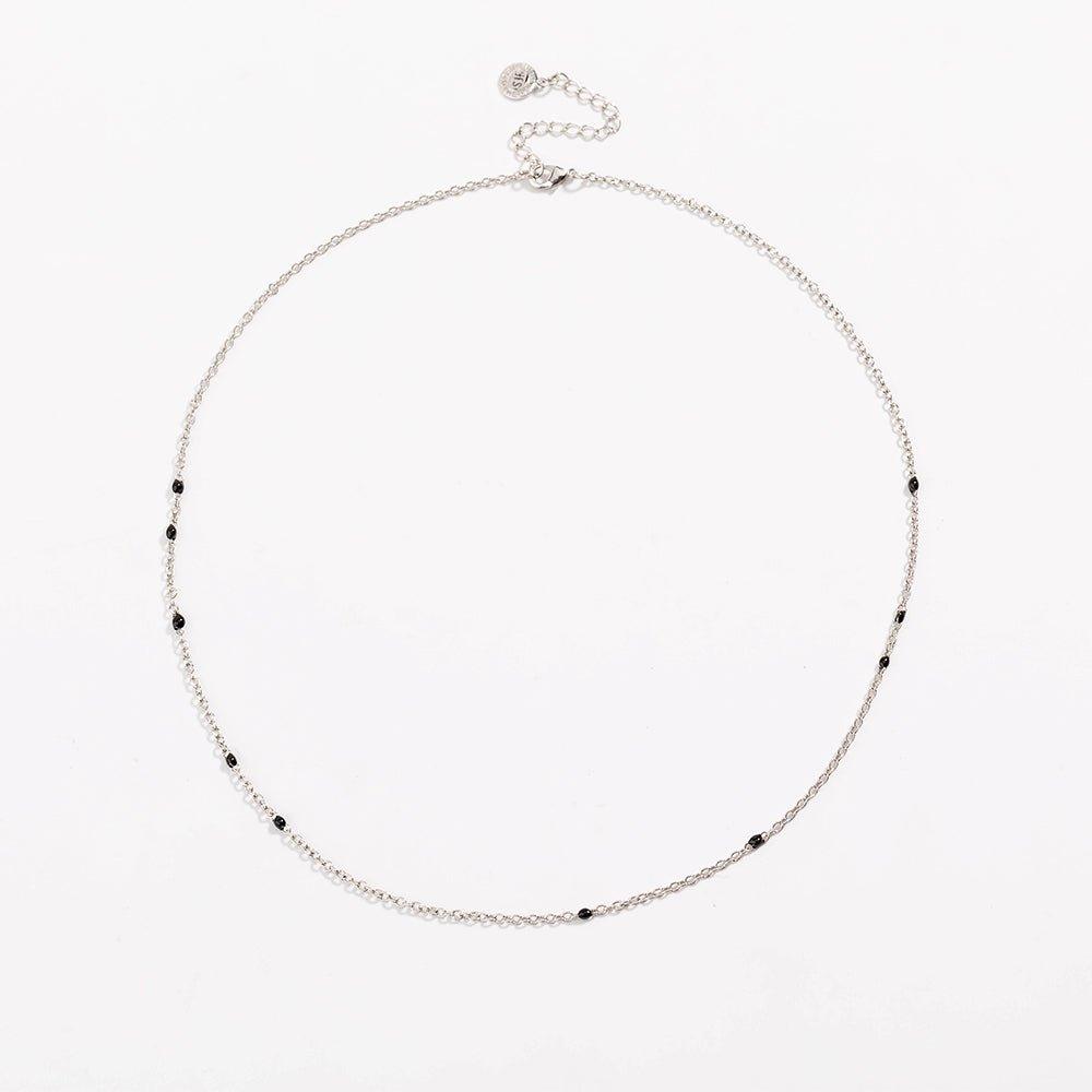 Dainty Black Onyx Beaded Link Necklace for Women in White or Yellow Gold by Hollywood Sensation®