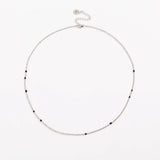 Dainty Black Onyx Beaded Link Necklace for Women in White or Yellow Gold by Hollywood Sensation®