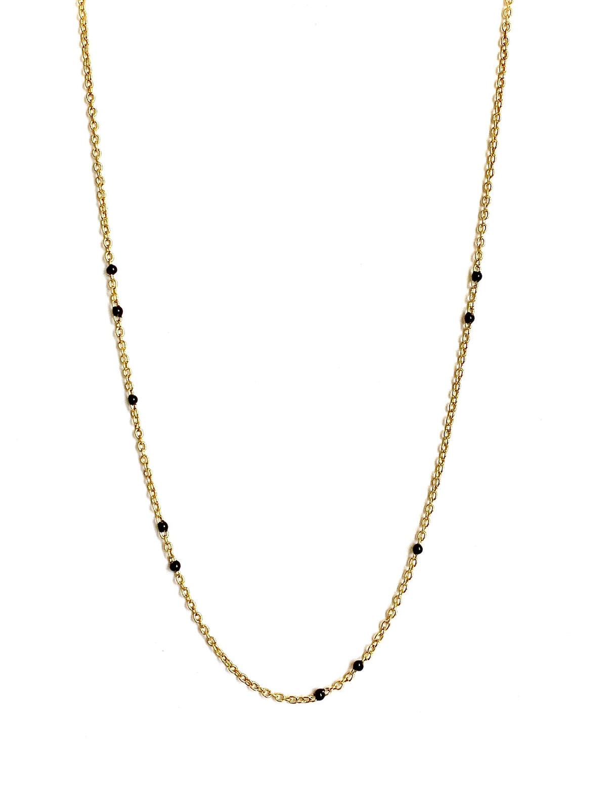 Dainty Black Onyx Beaded Link Necklace for Women in White or Yellow Gold by Hollywood Sensation®