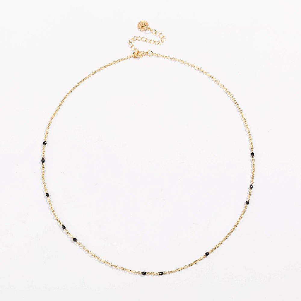 Dainty Black Onyx Beaded Link Necklace for Women in White or Yellow Gold by Hollywood Sensation®