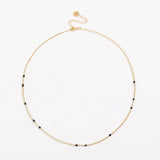 Dainty Black Onyx Beaded Link Necklace for Women in White or Yellow Gold by Hollywood Sensation®