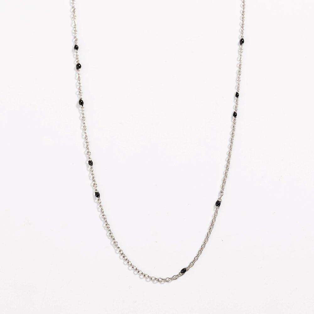 Dainty Black Onyx Beaded Link Necklace for Women in White or Yellow Gold by Hollywood Sensation®