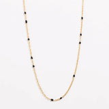 Dainty Black Onyx Beaded Link Necklace for Women in White or Yellow Gold by Hollywood Sensation®