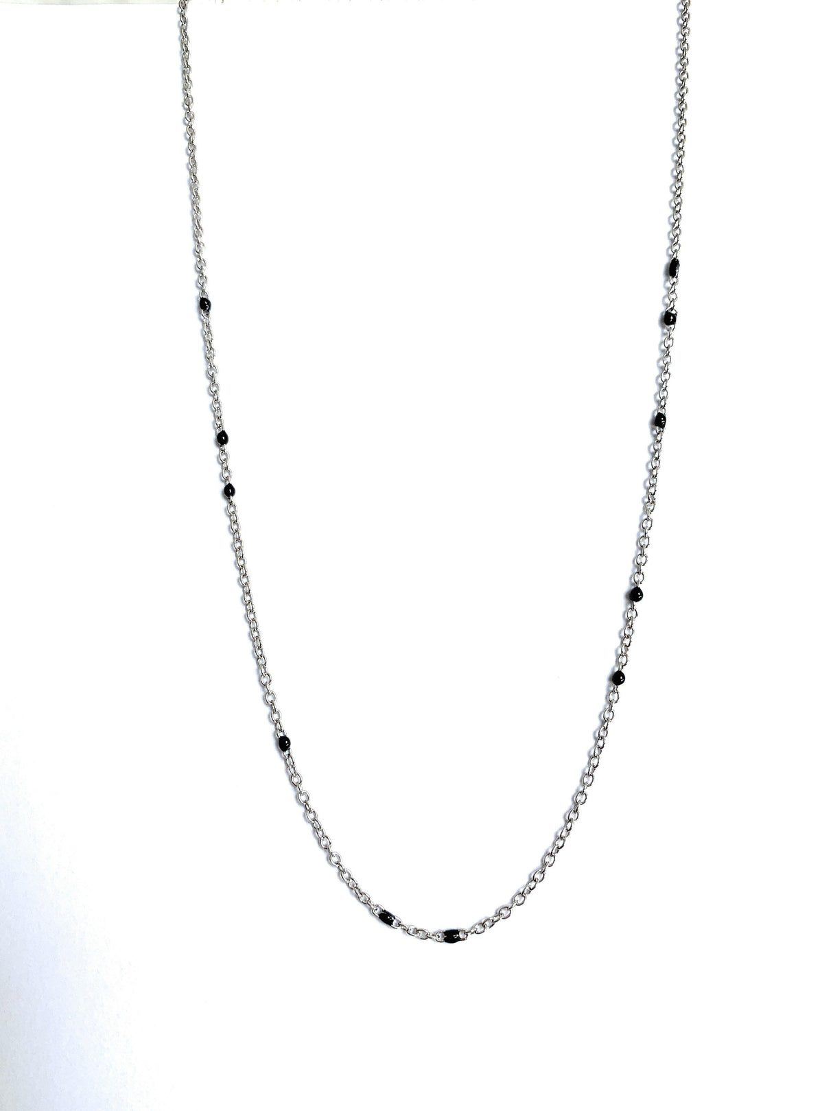 Dainty Black Onyx Beaded Link Necklace for Women in White or Yellow Gold by Hollywood Sensation®