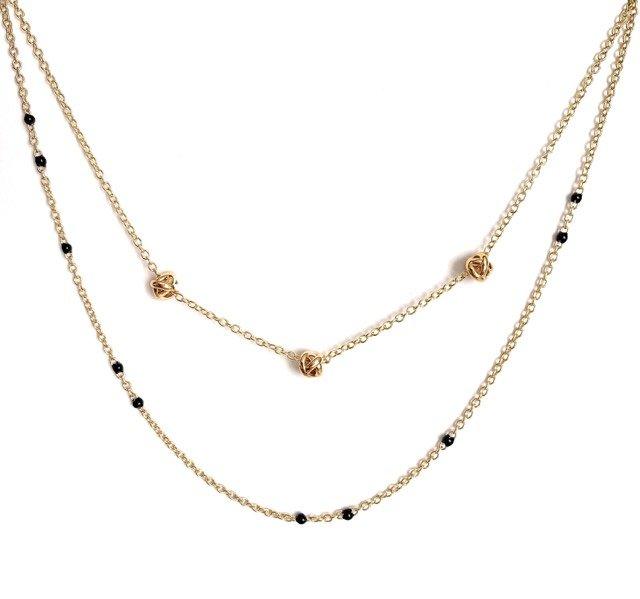 Dainty Black Onyx Beaded Link Necklace for Women in White or Yellow Gold by Hollywood Sensation®