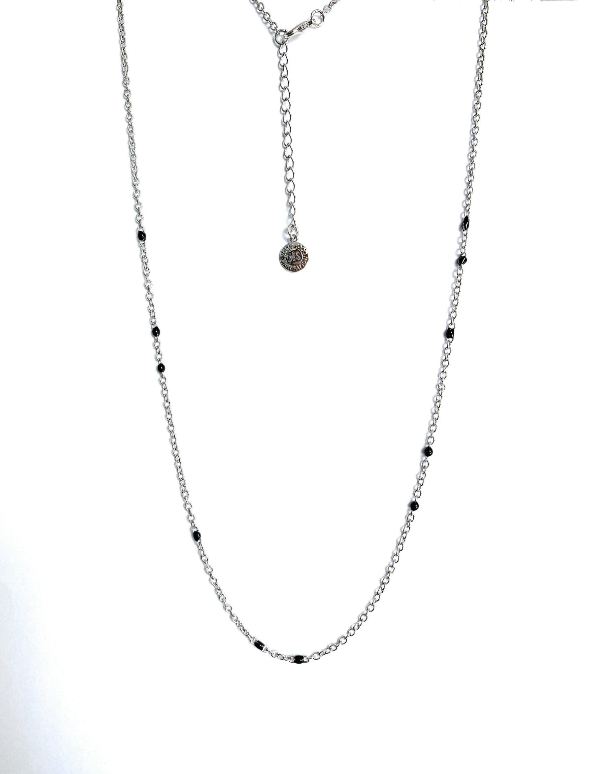 Dainty Black Onyx Beaded Link Necklace for Women in White or Yellow Gold by Hollywood Sensation®