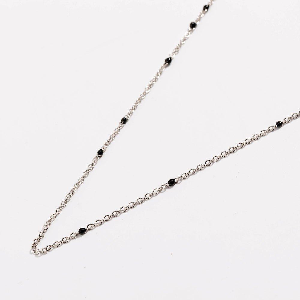 Dainty Black Onyx Beaded Link Necklace for Women in White or Yellow Gold by Hollywood Sensation®