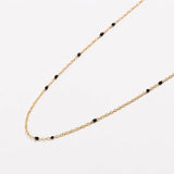 Dainty Black Onyx Beaded Link Necklace for Women in White or Yellow Gold by Hollywood Sensation®