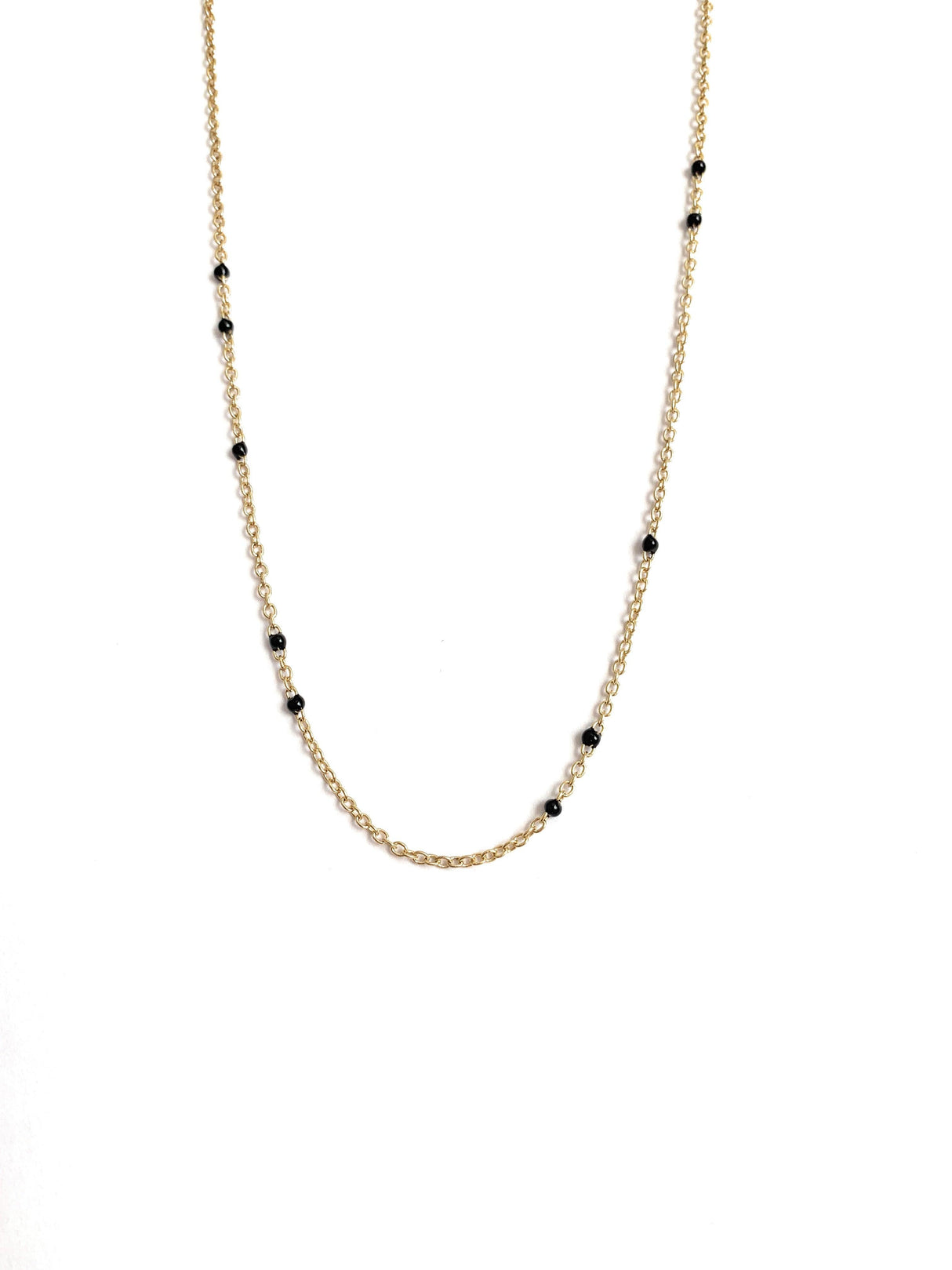 Dainty Black Onyx Beaded Link Necklace for Women in White or Yellow Gold by Hollywood Sensation®