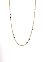 Dainty Black Onyx Beaded Link Necklace for Women in White or Yellow Gold by Hollywood Sensation®