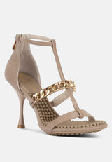 dakota metal chain mid heel sandals by London Rag