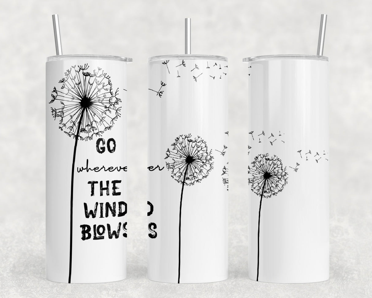 Dandelion Wind Blows - 20 oz Steel Skinny Tumbler - Optional Blue Tooth Speaker - Speaker Color will Vary by Rowdy Ridge Co