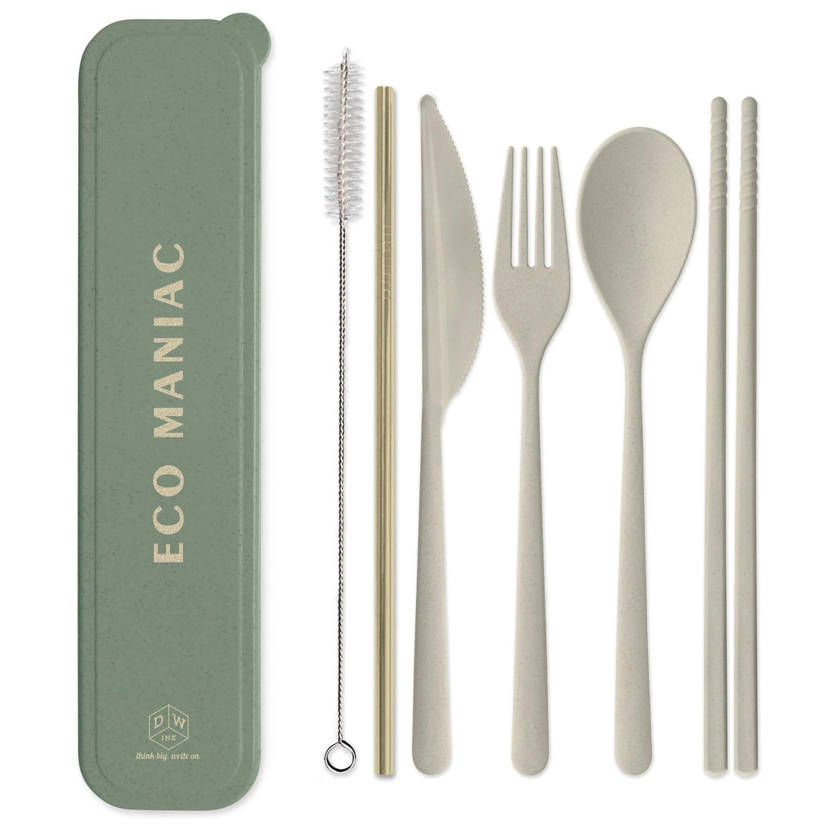 DesignWorks Ink - 'Eco Maniac' Portable Flatware Set w/ Gold Straw by The Epicurean Trader