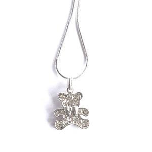 Children's 'Diamante Teddy Bear' Silver Plated Necklace by Liberty Charms USA