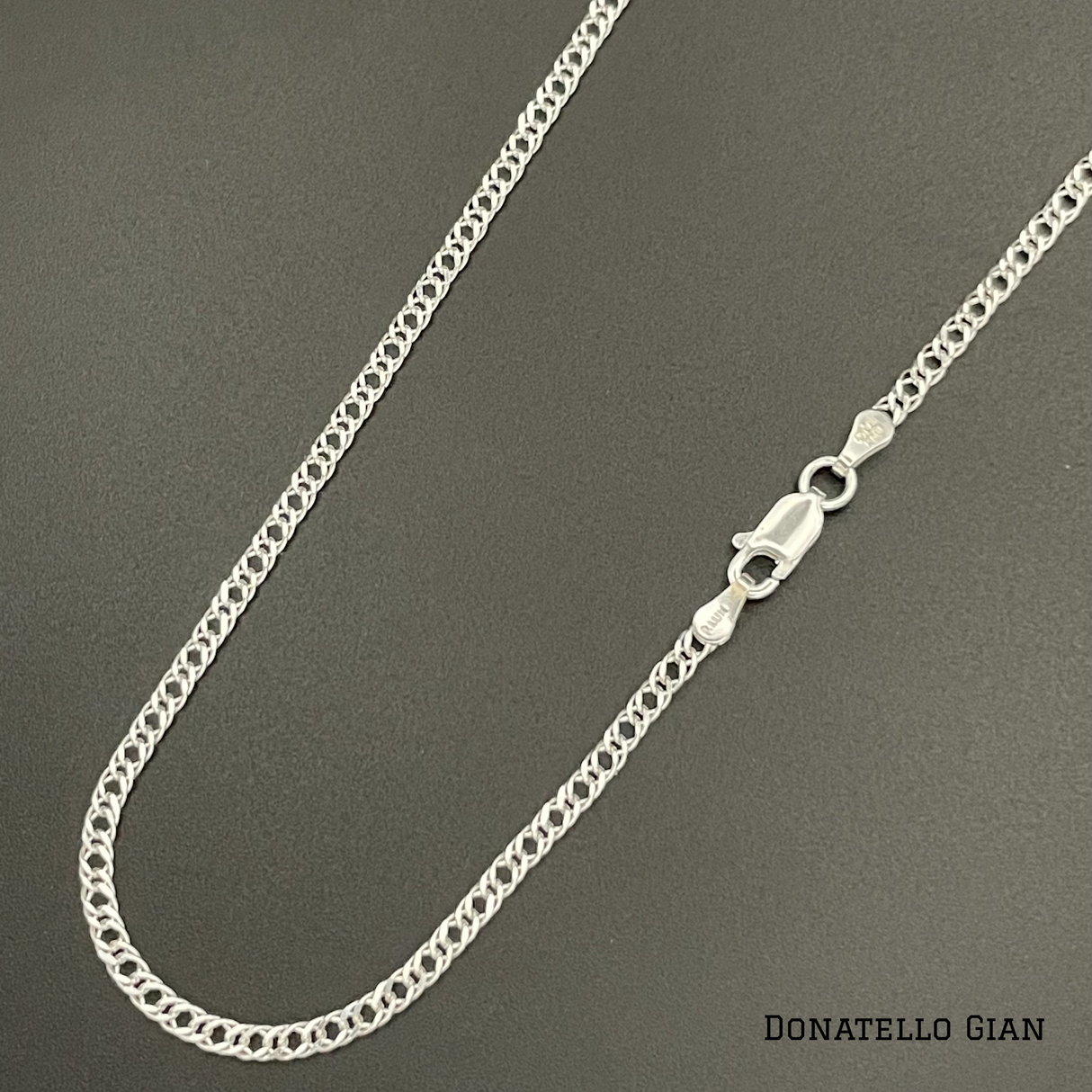 Sterling Silver 925 Double Curb Chain 2MM, 16"-24", Double Link Chain Necklace, Italian Made Sterling Silver 925 Unisex Chain by Donatello Gian