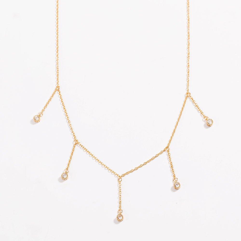 Drop Necklace for Women in Gold or Silver with Five Cubic Zirconia Stone by Hollywood Sensation®