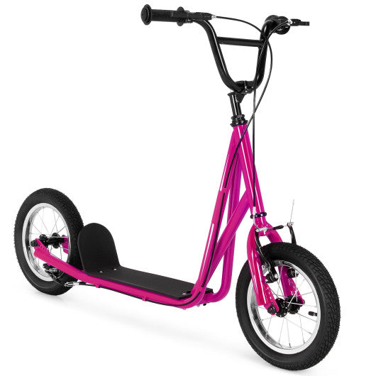 Height Adjustable Kid Kick Scooter with 12 Inch Air Filled Wheel-Pink