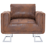 Cube Armchair Brown Faux Suede Leather by Blak Hom