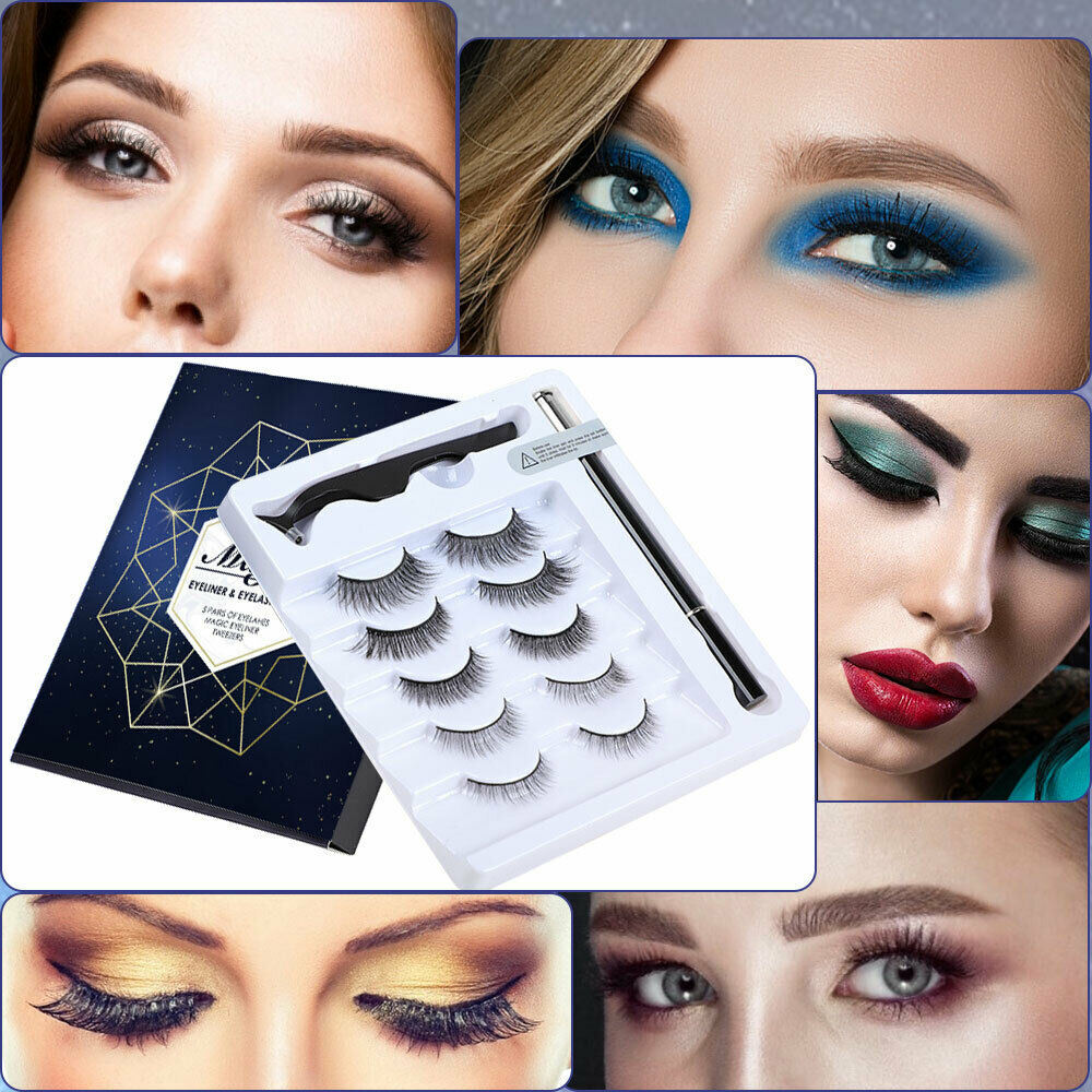 Free shipping Waterproof Magnetic Eyeliner with 5 Pairs Eyelashes and Tweezer Long Lashes Kit by Js House