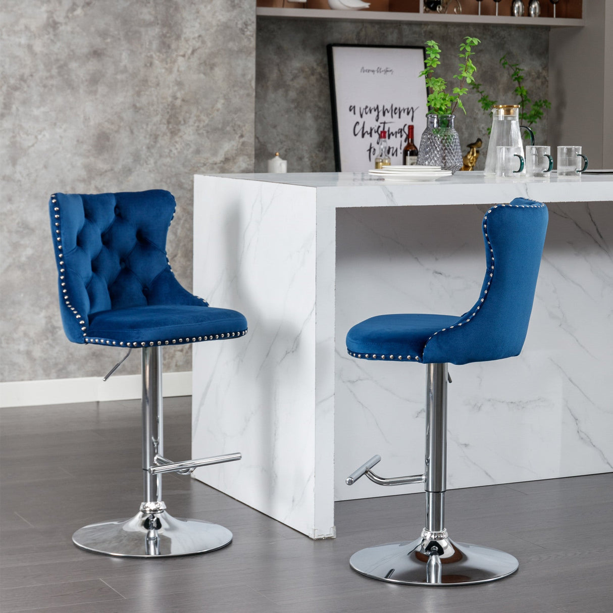 Set of 2  Swivel Velvet Barstools by Blak Hom