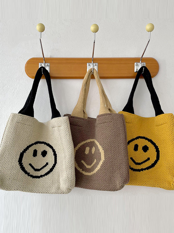 Smiley Face Pattern Woven Handbag by migunica