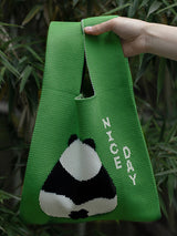 Panda-Patterned Woven Handbag Bags by migunica