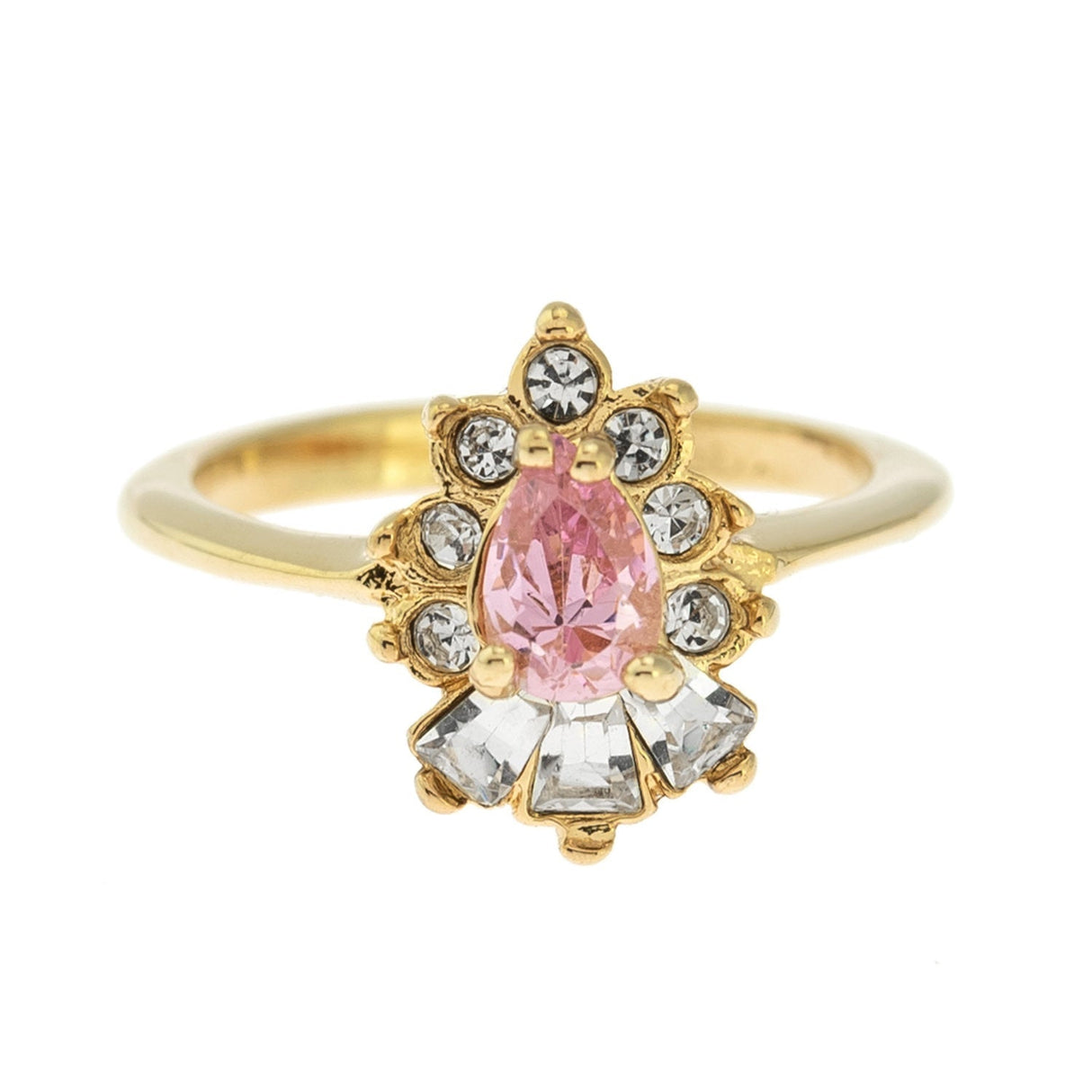 Vintage 1990's Ring Ruby and Clear Austrian Crystals 18k Yellow Gold Plated by PVD Vintage Jewelry