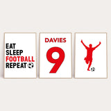 Personalised Surname Eat Sleep Football Repeat Children's Wall Decor Set Of 3 Prints (Any Colour/No.) by WinsterCreations™ Official Store