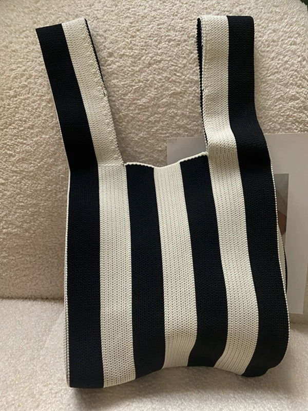 Contrast Color Striped Bags Woven Handbag by migunica