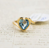 Vintage 1970s Heart Shape Ring with Clear Austrian Crystal 18k Yellow Gold Electroplated by PVD Vintage Jewelry