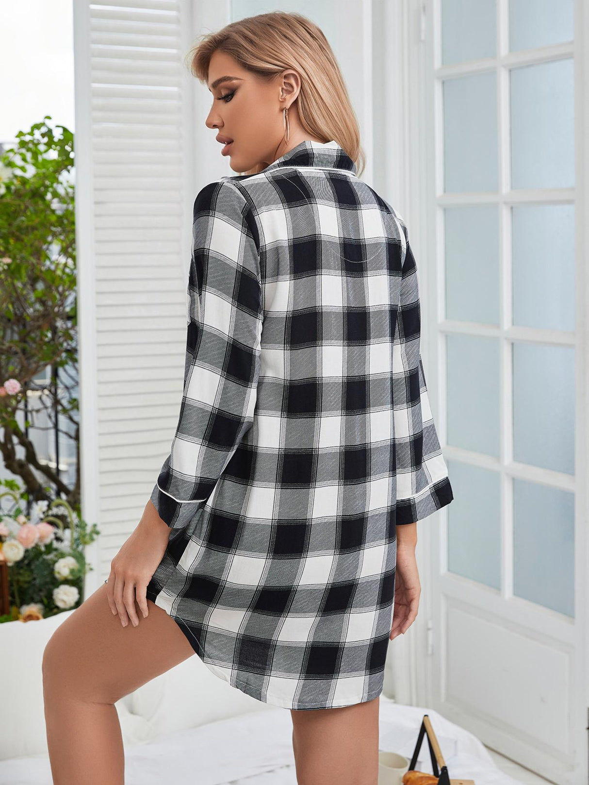 Plaid Lapel Collar Shirt Dress by Blak Wardrob