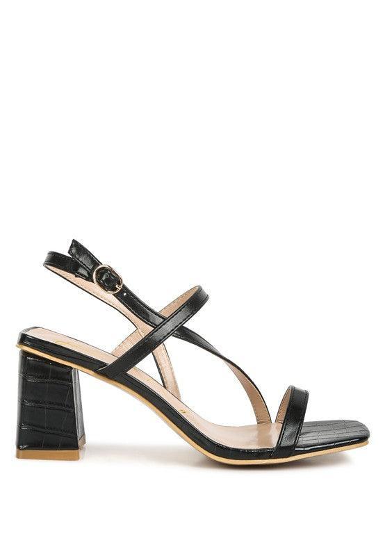 EFFIEO Croc Texture Block Heel Sandals - Vysn