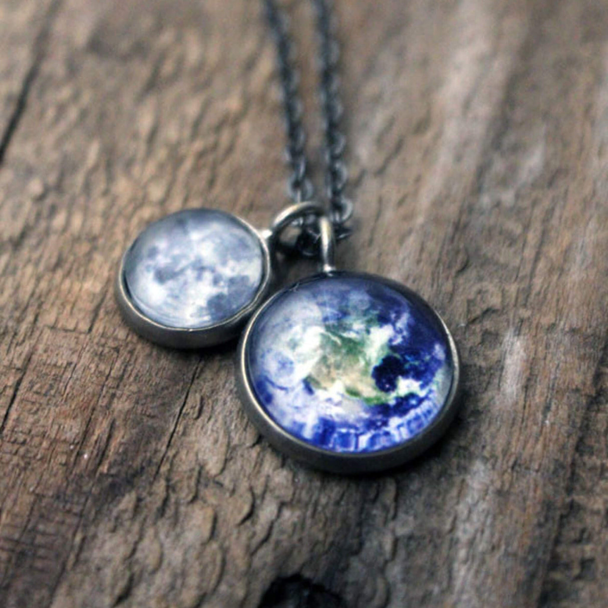 Earth and Moon Layered Space Necklace by Yugen Handmade