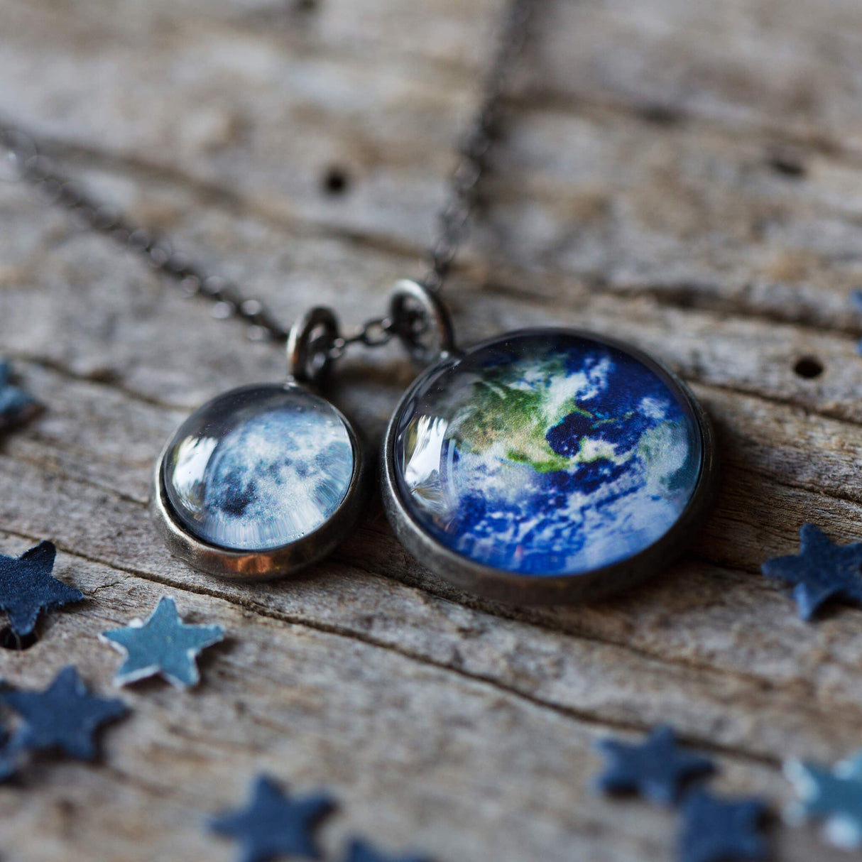 Earth and Moon Layered Space Necklace by Yugen Handmade