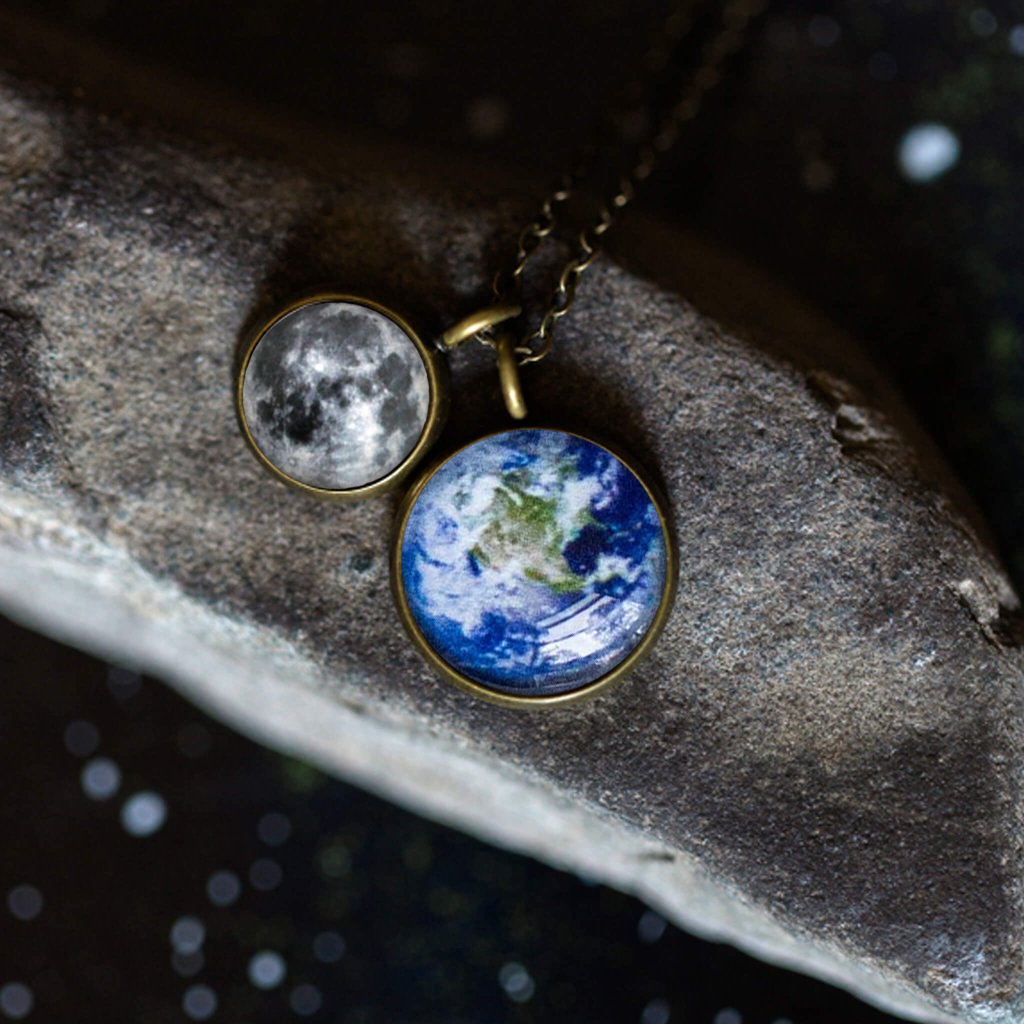 Earth and Moon Layered Space Necklace by Yugen Handmade