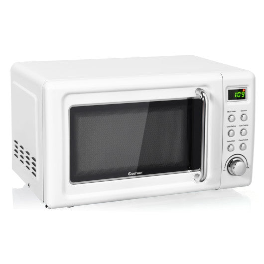 700W Retro Countertop Microwave Oven with 5 Micro Power and Auto Cooking Function-White