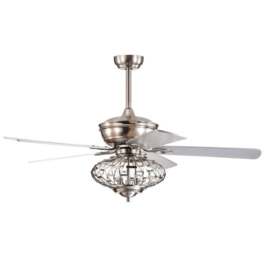 52 Inches Ceiling Fan with Wooden Blades and Remote Control-Silver