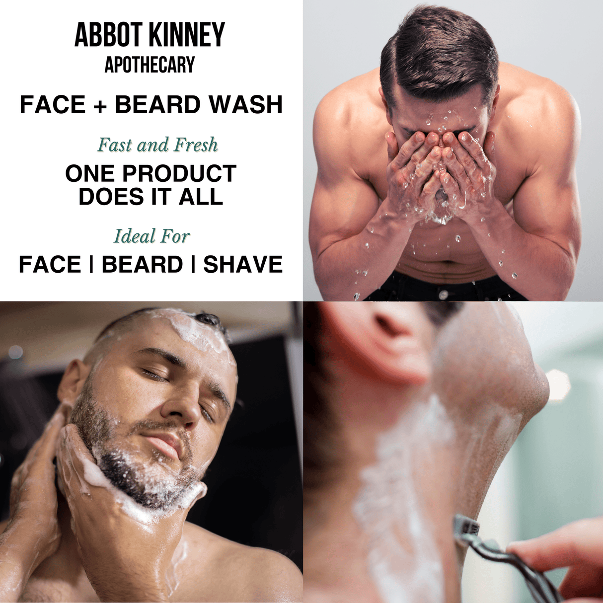 Essential Men's Grooming Bundle - 3-in-1 Wash for Hair and Body + Face + Beard Wash with Tea Tree Oil by Abbot Kinney Apothecary by  Los Angeles Brands