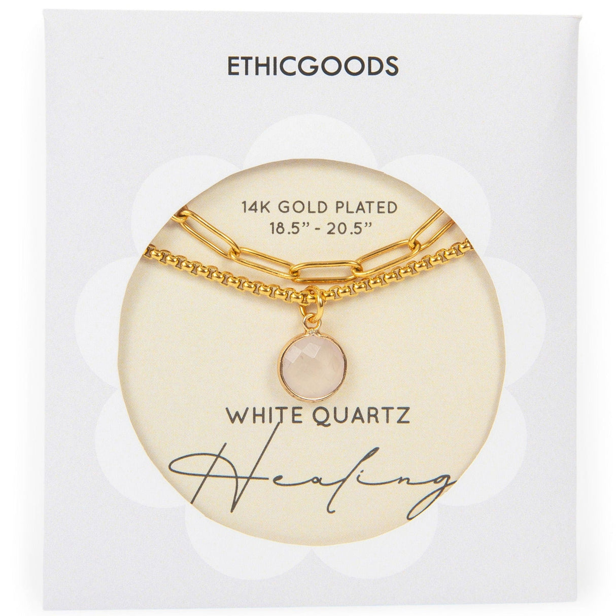 Classic Gold Stone Pendant Necklace Set - Paperclip Chain & White Quartz by ETHICGOODS