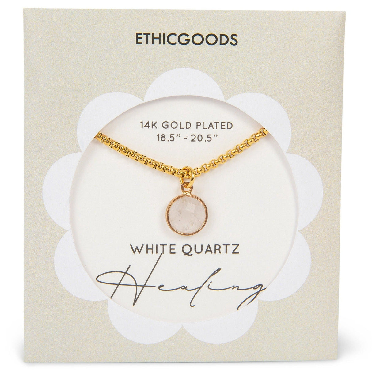 White Quartz Stone Pendant Classic Gold Necklace by ETHICGOODS