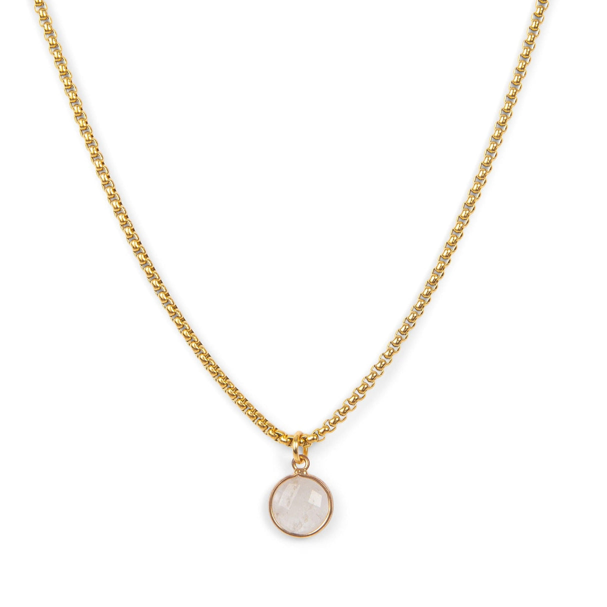 White Quartz Stone Pendant Classic Gold Necklace by ETHICGOODS