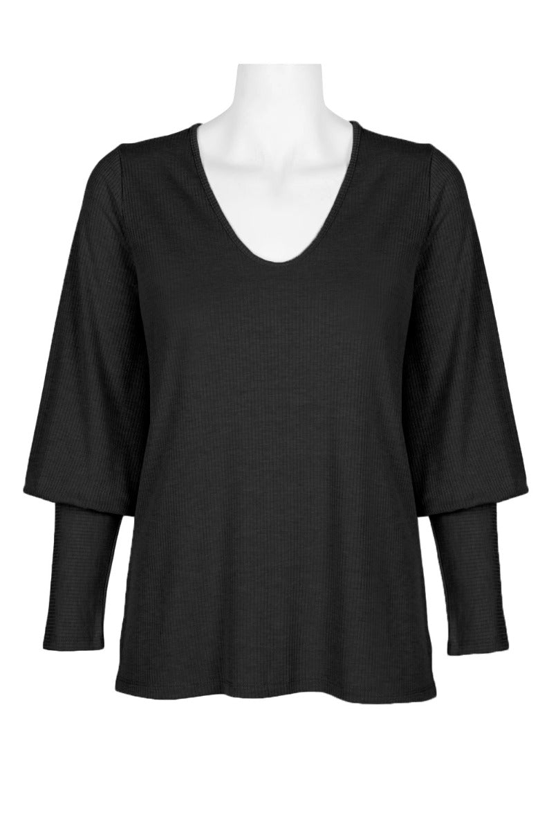 Ellen Tracy Scoop Neck Blouson Long Sleeve Solid Knit Jersey Top by Curated Brands