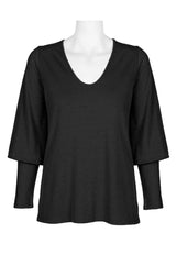 Ellen Tracy Scoop Neck Blouson Long Sleeve Solid Knit Jersey Top by Curated Brands