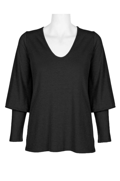 Ellen Tracy Scoop Neck Blouson Long Sleeve Solid Knit Jersey Top by Curated Brands