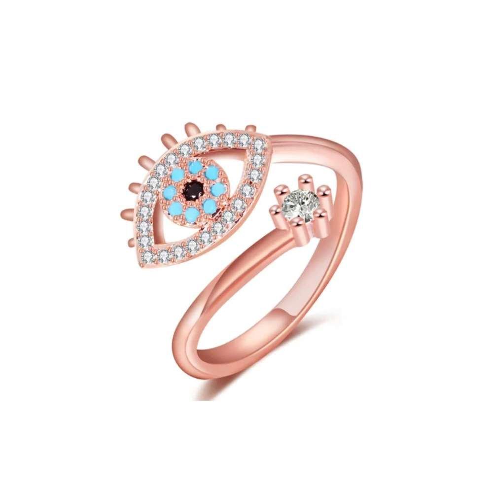 Evil Eye Rings Adjustable Rose Gold with Cubic Zirconia by Hollywood Sensation®