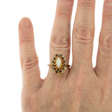 Vintage Ring Genuine Opal with Clear and Ruby Austrian Crystals 18kt Yellow Gold Electroplated by PVD Vintage Jewelry