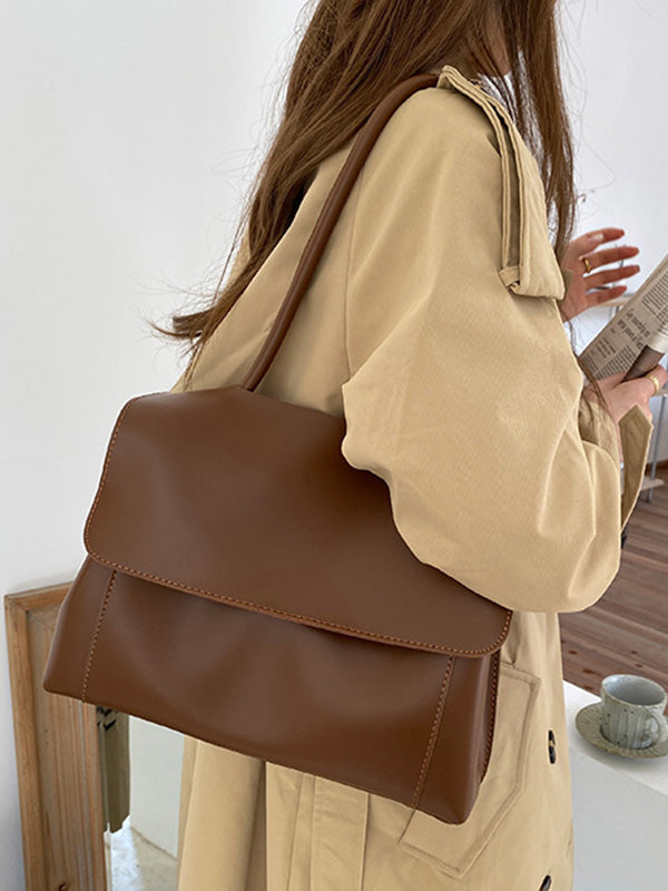 Casual Simple Chic Solid Color Shoulder Bag by migunica